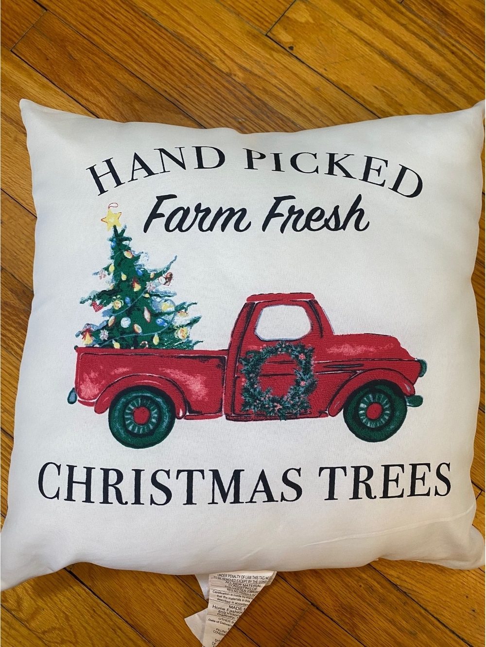 Christmas Throw Pillow 16”x 16” Red Truck Christmas Tree